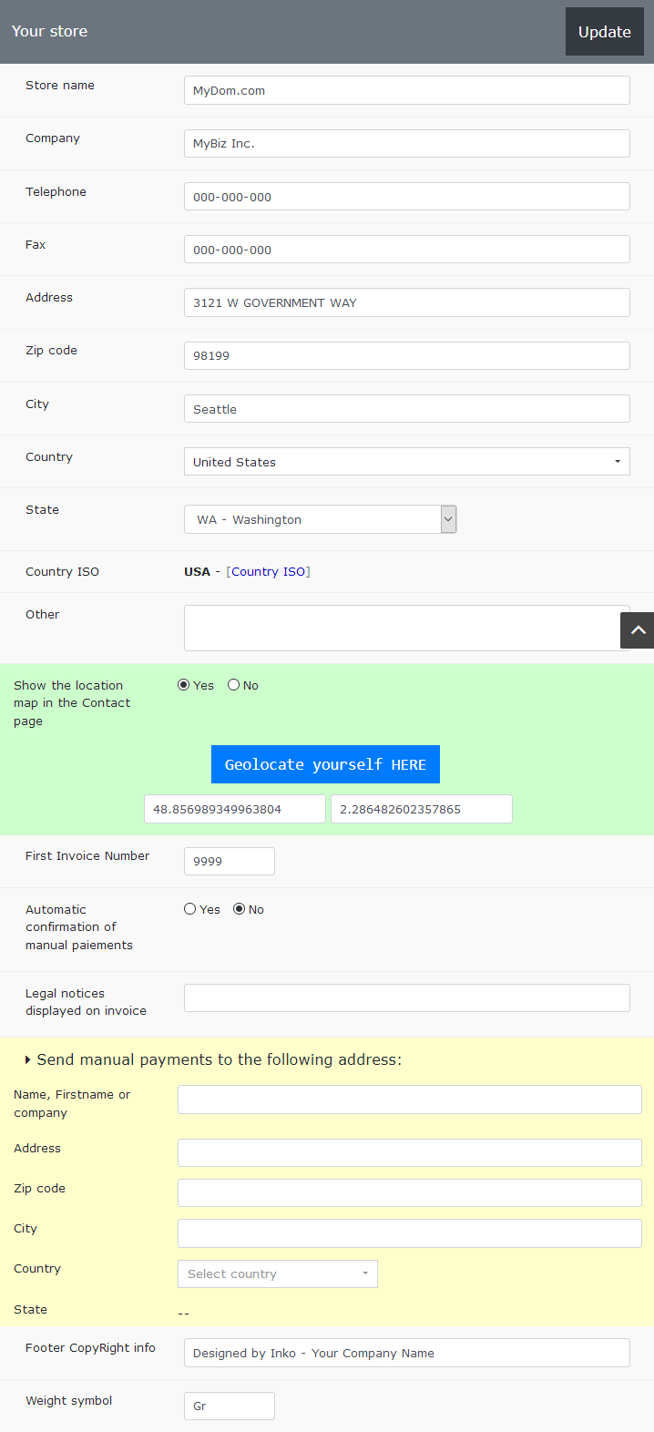 Store setting